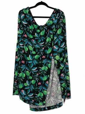 Ava & Viv Black Floral Leaf Print Wrap Skirt with Green and Pink Accents
